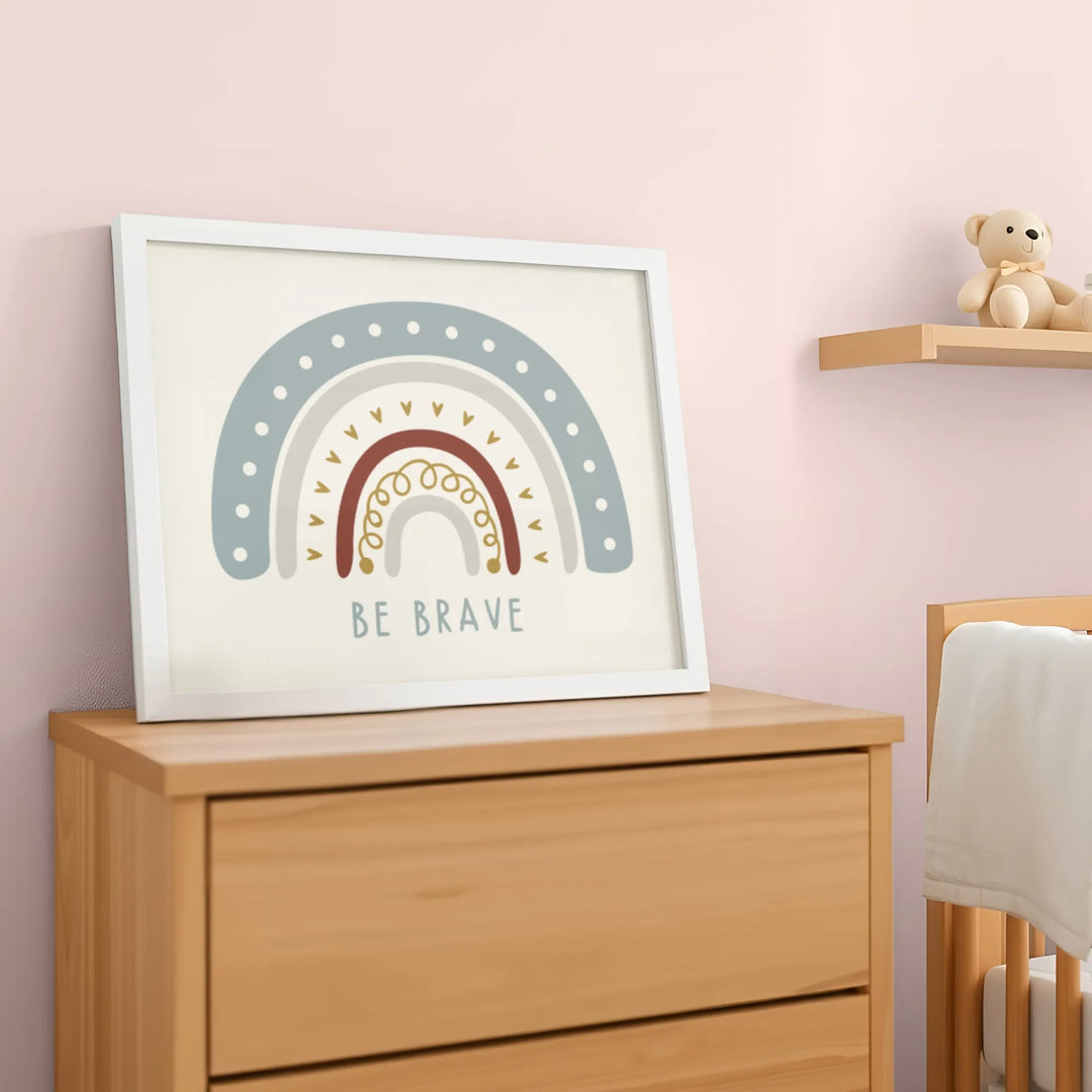 Be Brave Rainbow Nursery Poster – Colorful Wall Art for Kids Room - iCustomLabel