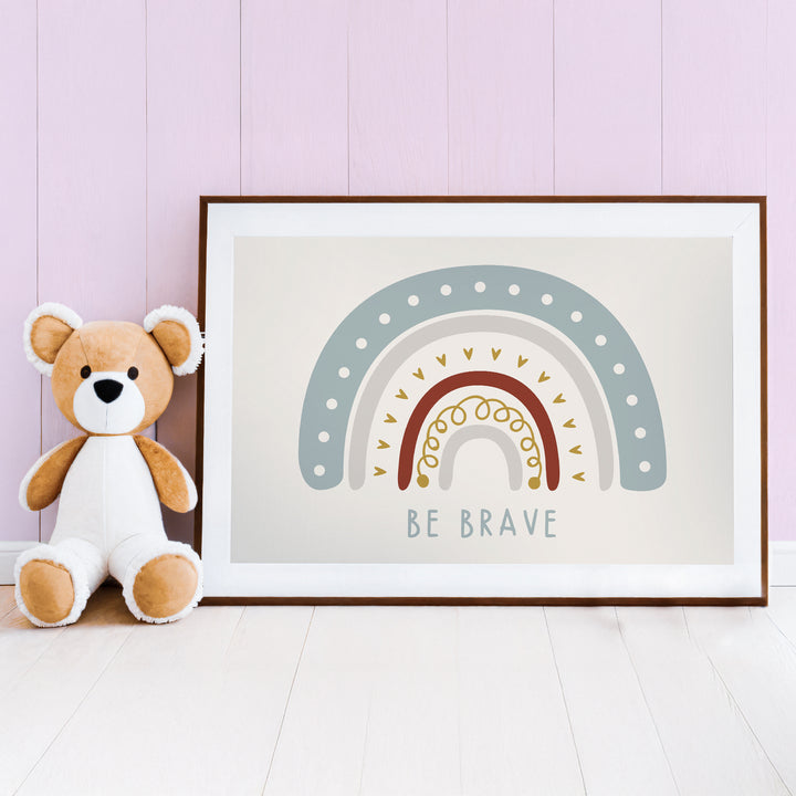 Be Brave Rainbow Nursery Poster – Colorful Wall Art for Kids Room - iCustomLabel