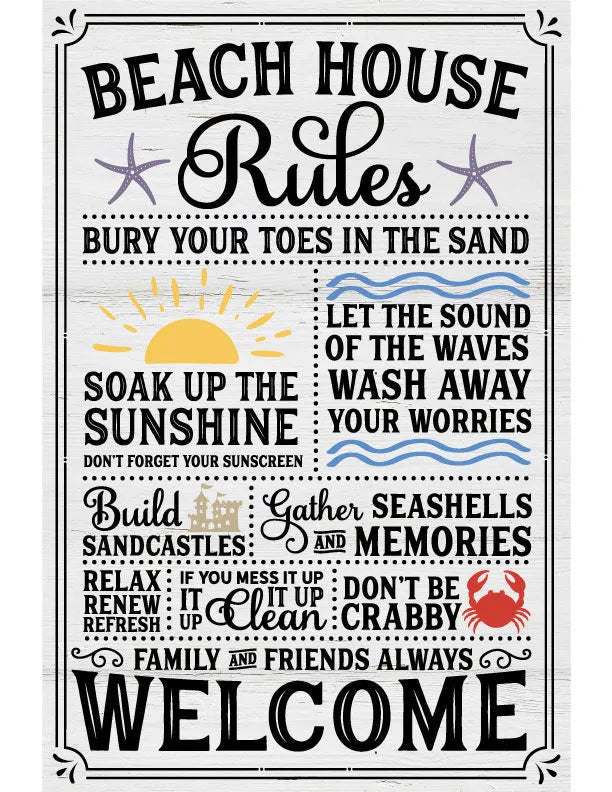 Beach House Rules Metal Wall Sign - iCustomLabel