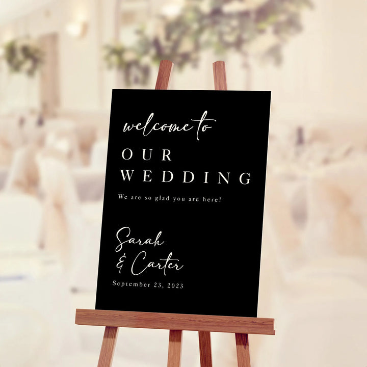 Beautiful Black Minimalist Wedding Welcome Sign - iCustomLabel