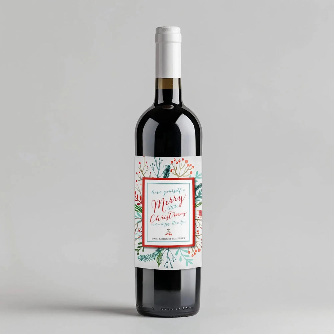 Bird Watercolor Christmas Wine Label - iCustomLabel