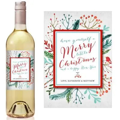 Bird Watercolor Christmas Wine Label - iCustomLabel