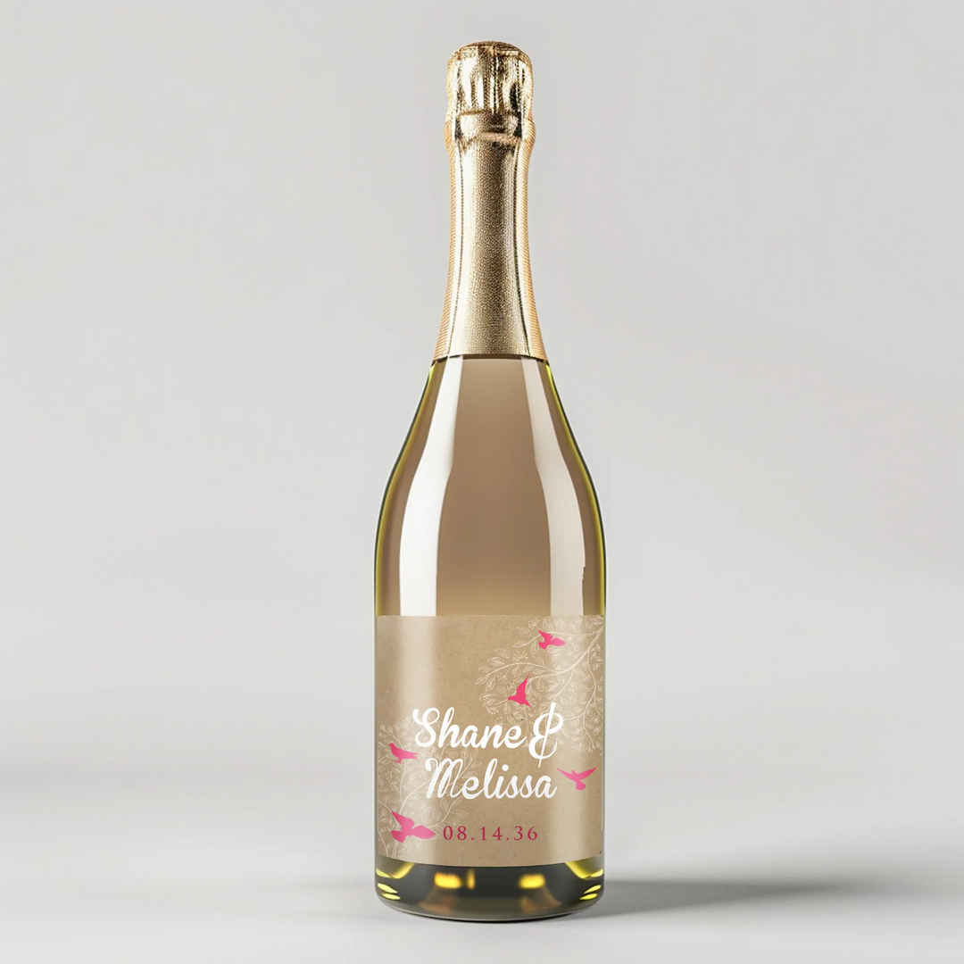 Birds Brown Paper Champagne Label - iCustomLabel