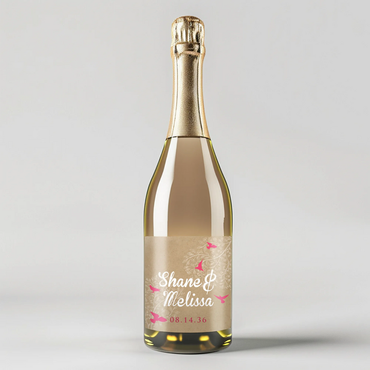 Birds Brown Paper Champagne Label - iCustomLabel