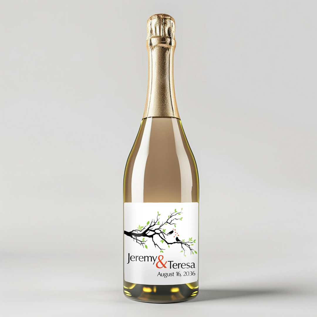 Birds on Tree Champagne Label - iCustomLabel