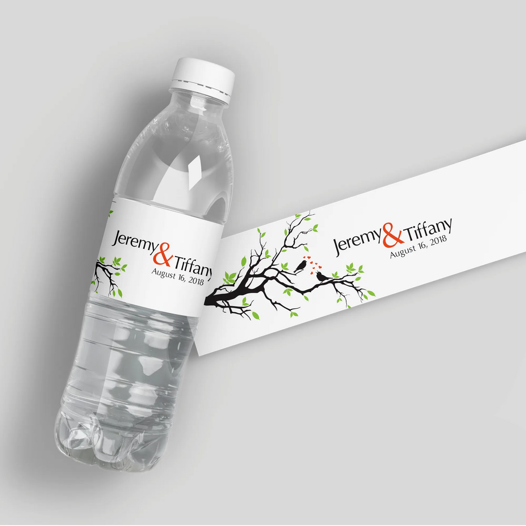 Birds Tree Water Bottle Labels - iCustomLabel