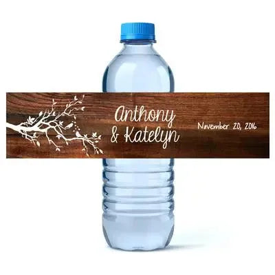 Birds Wood Wedding Water Bottle Labels - iCustomLabel