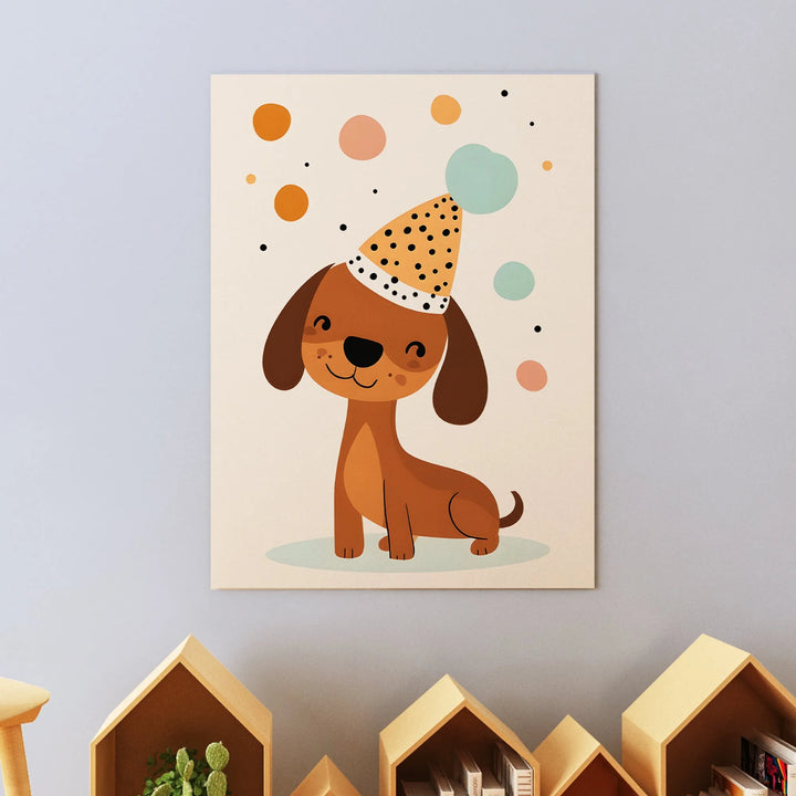 Birthday Pup Poster – Cute Dog Party Hat Nursery Wall Art - iCustomLabel