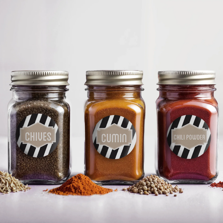 Black and White Stripes Spice Labels