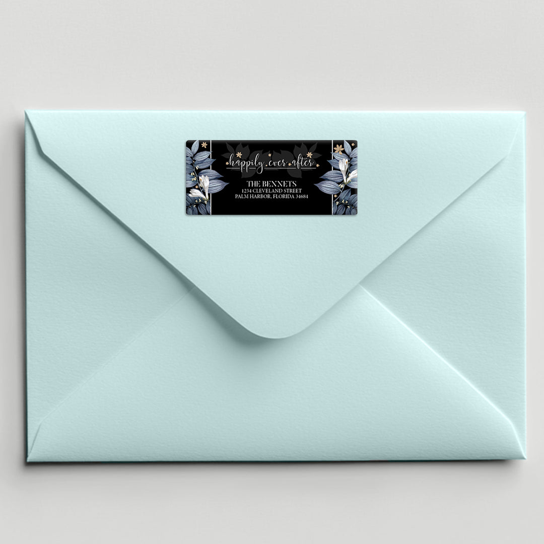 Black Blue Floral Address Label - iCustomLabel