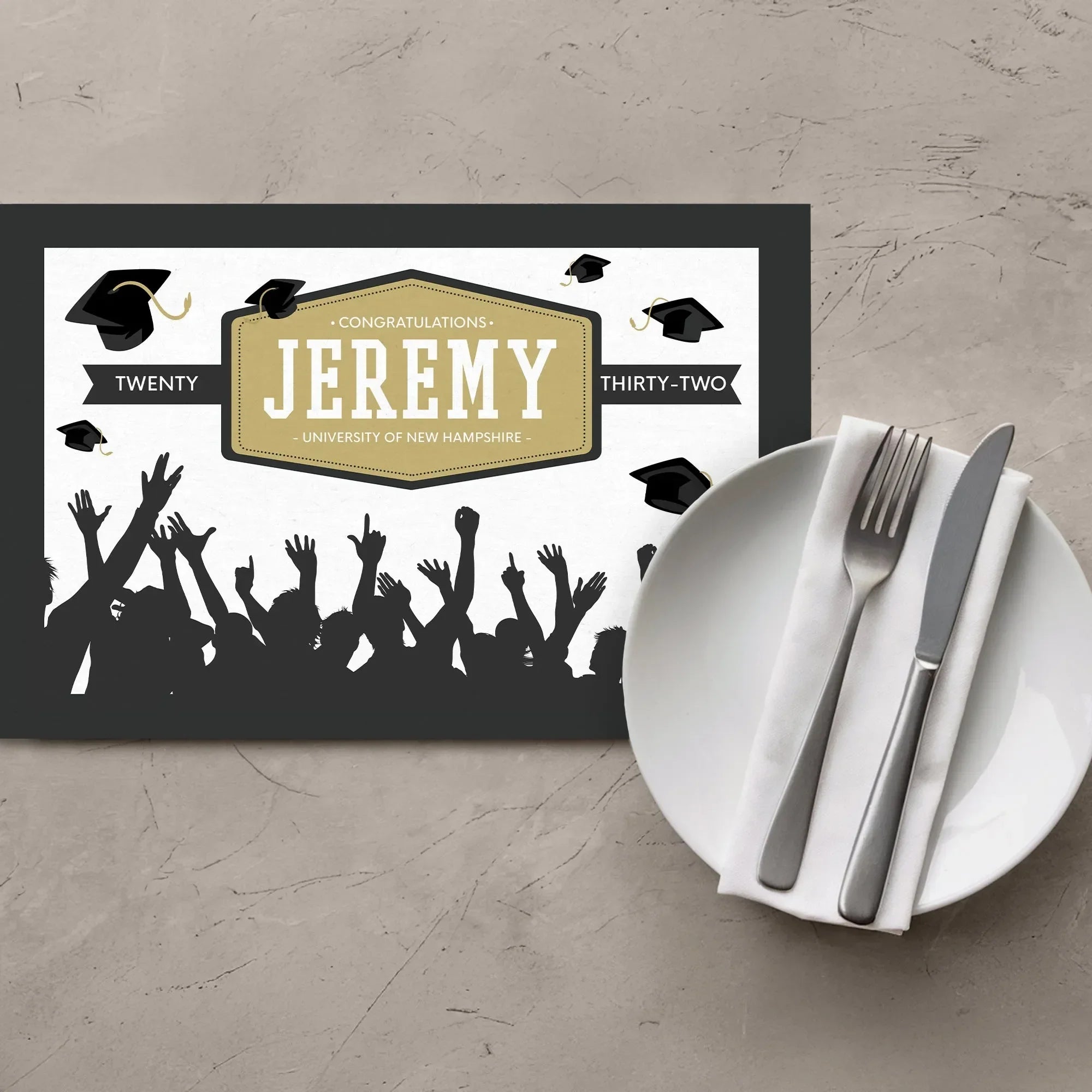Black Caps Grad Placemats | Graduation Party Decor – iCustomLabel