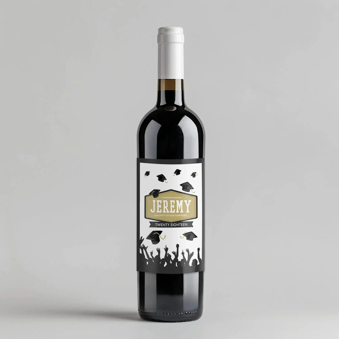 Black Caps Graduation Wine Label - iCustomLabel