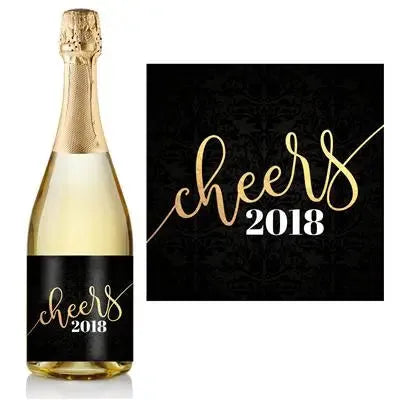 Black Damask Cheers Champagne Label - iCustomLabel