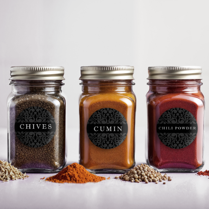 Black Damask Spice Labels