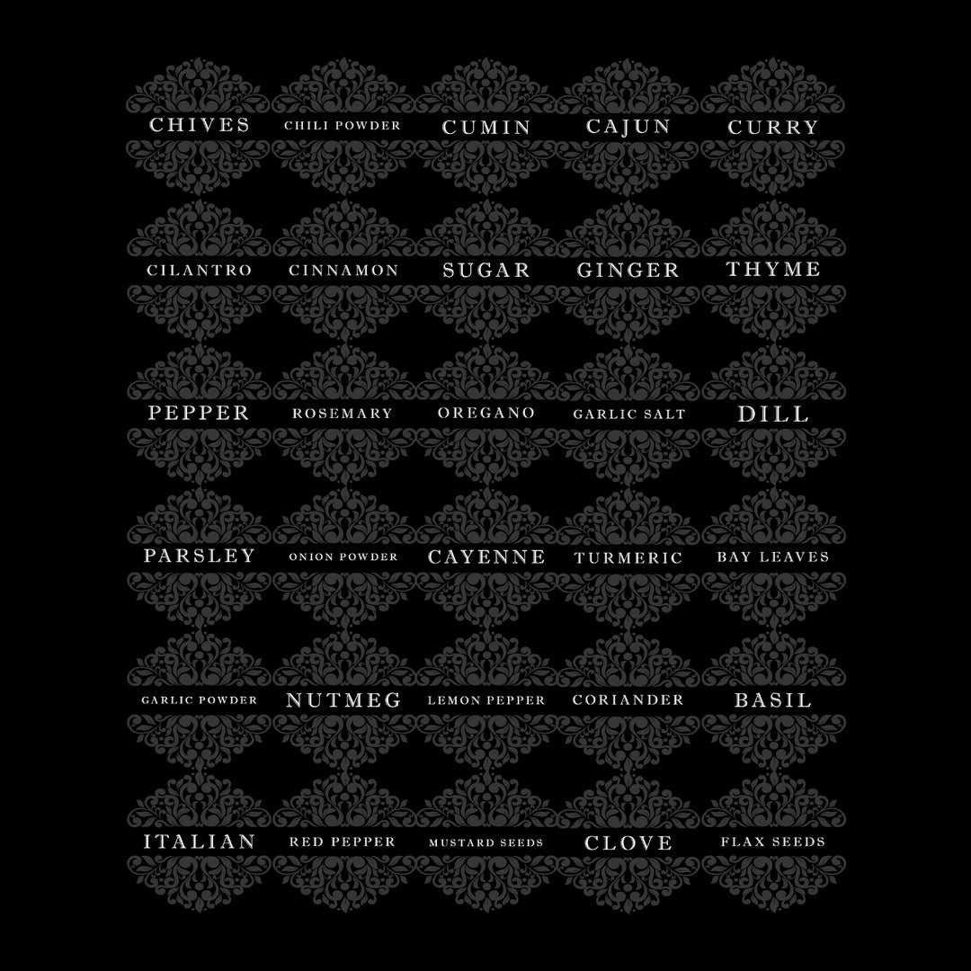 Black Damask Spice Labels
