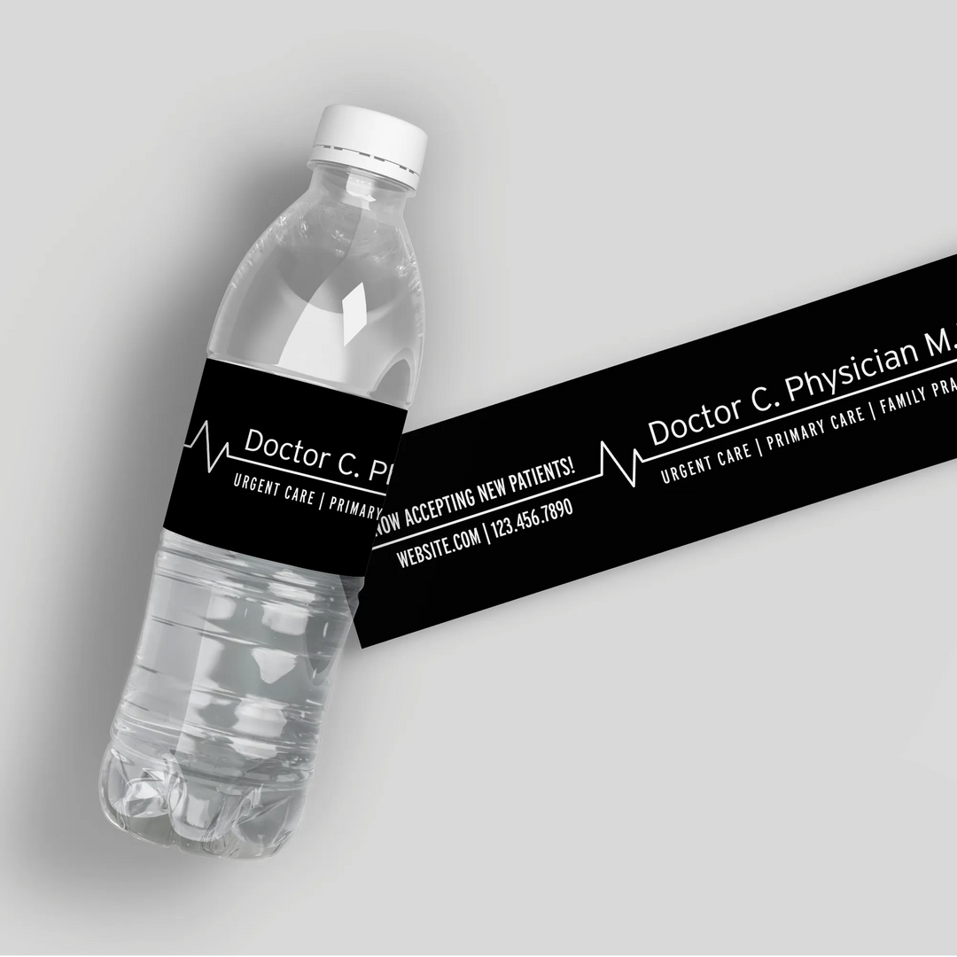 Black EKG Doctor Water Bottle Labels - iCustomLabel