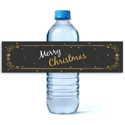 Black Gold Christmas Water Bottle Labels - iCustomLabel