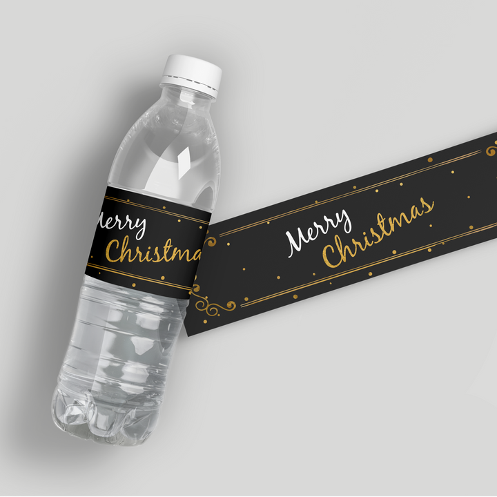 Black Gold Christmas Water Bottle Labels