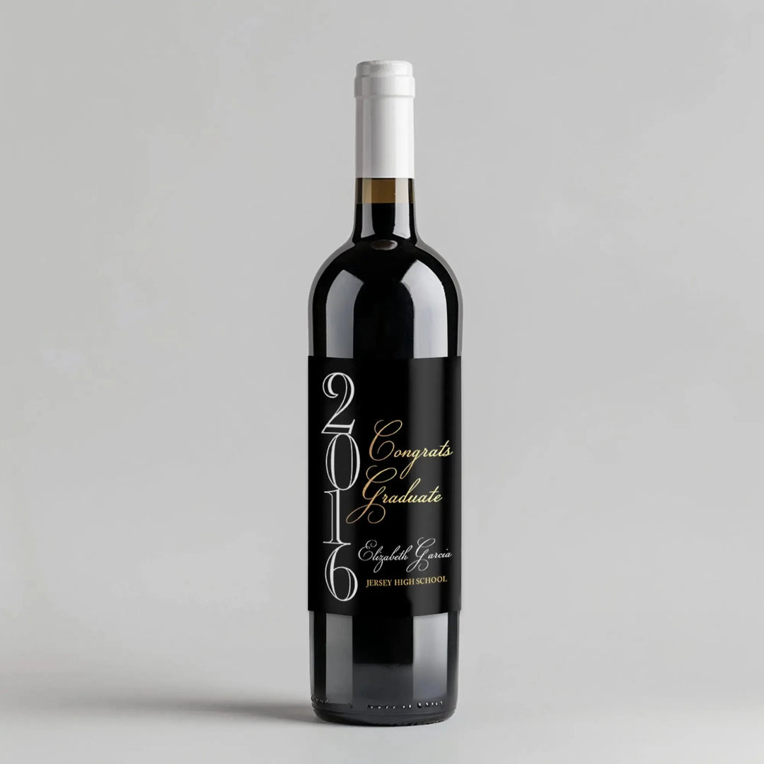 Black Gold Graduation Wine Label - iCustomLabel