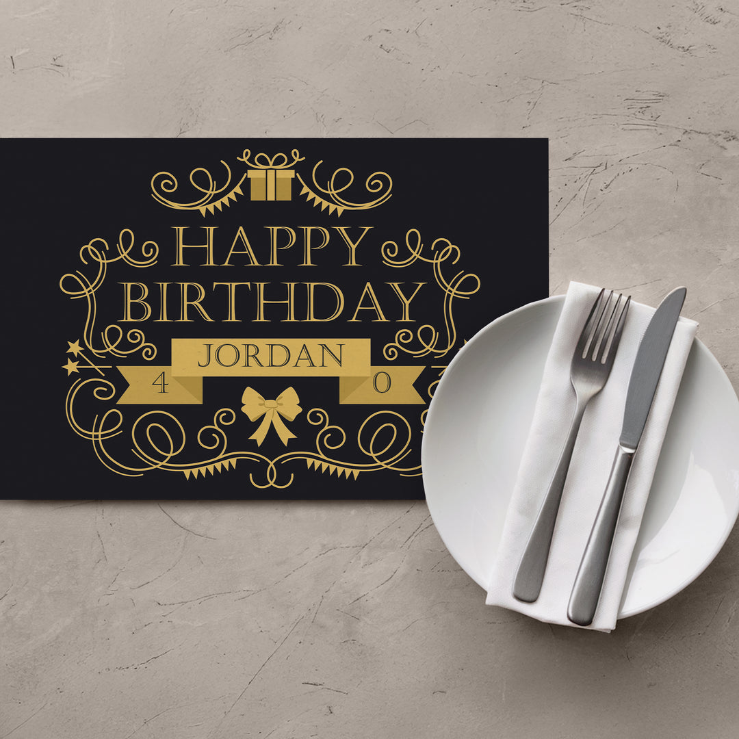 Black Gold Ornate Birthday Placemats - iCustomLabel