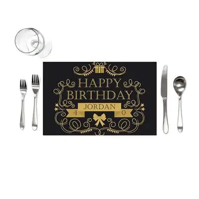 Black Gold Ornate Birthday Placemats - iCustomLabel