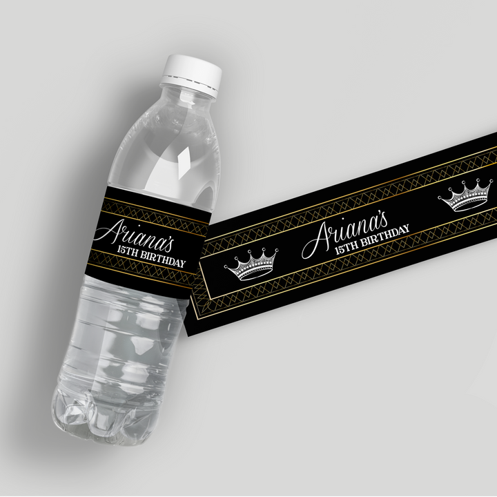Black Gold Princess Water Bottle Labels
