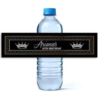 Black Gold Princess Water Bottle Labels - iCustomLabel