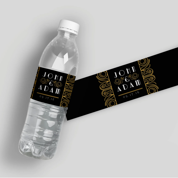 Black Gold Water Bottle Labels - iCustomLabel