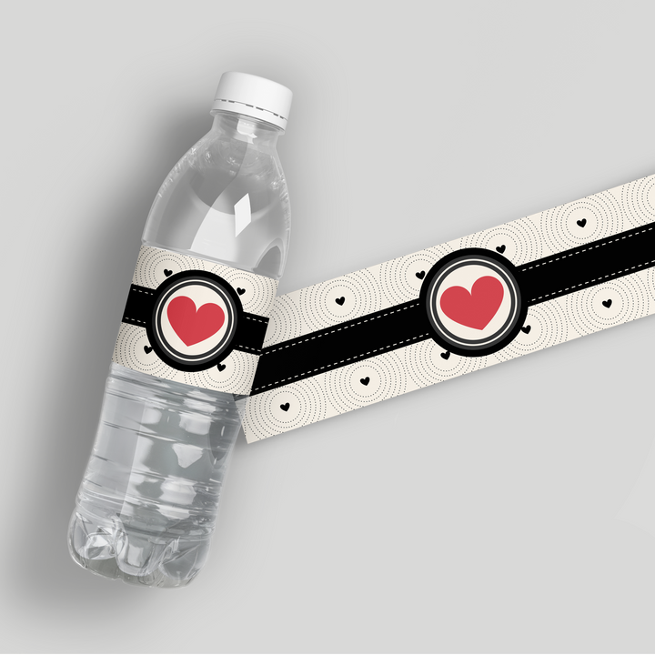 Black Pattern Valentine Water Bottle Labels