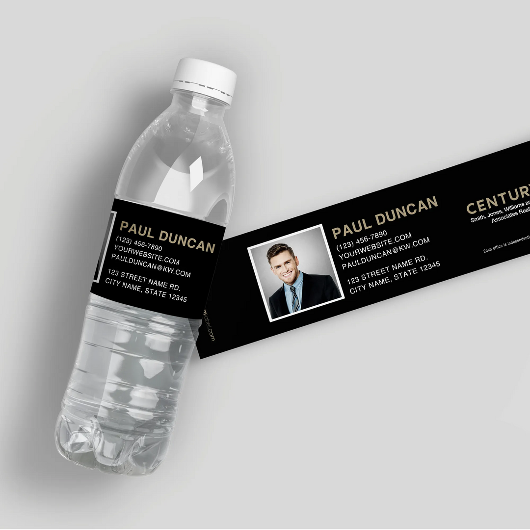 Black Photo Century 21 Water Bottle Labels - iCustomLabel