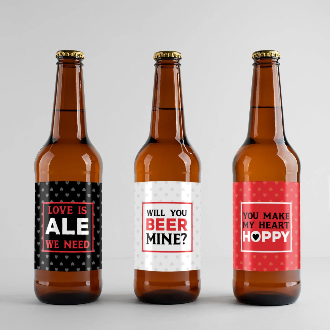 Black Red Hearts Beer Label Set - iCustomLabel