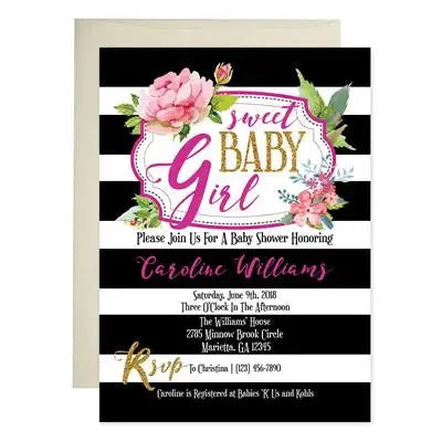 Black Striped Baby Shower Invitations - iCustomLabel