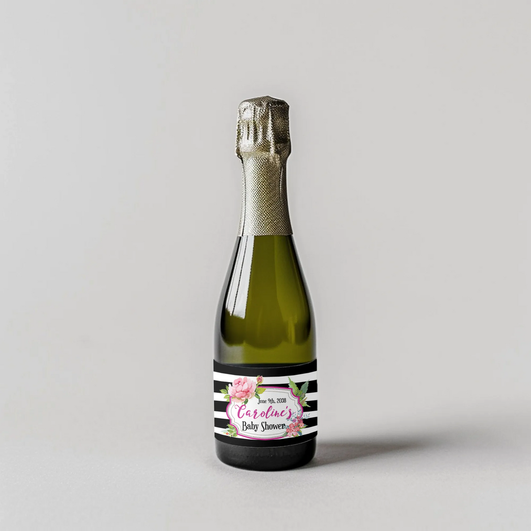 Black Striped Baby Shower Mini Champagne Split Label - iCustomLabel