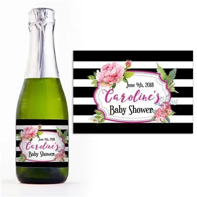 Black Striped Baby Shower Mini Champagne Split Label - iCustomLabel