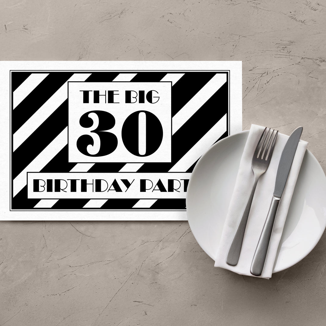 Black White Striped Birthday Placemats - iCustomLabel