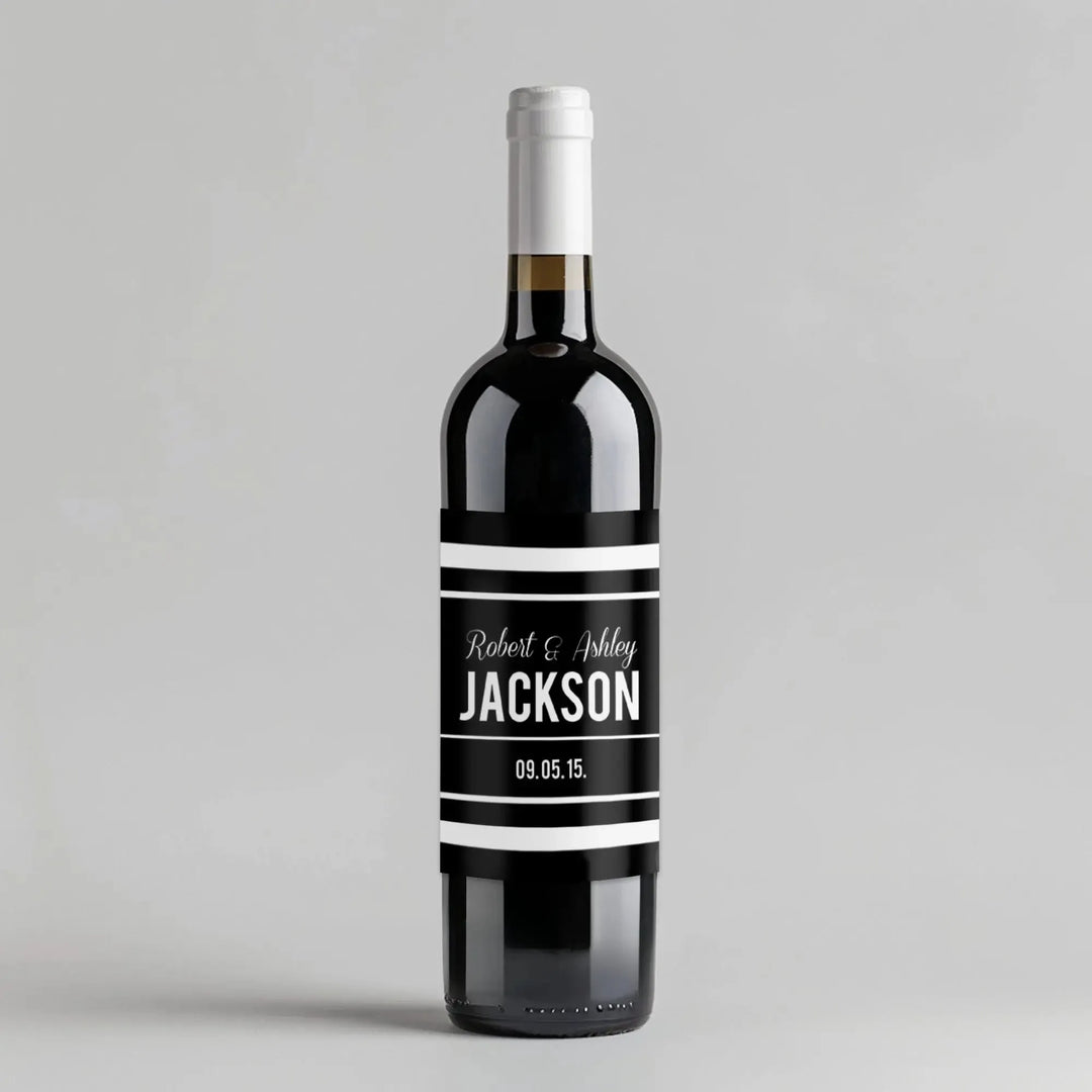 Black White Striped Wine Label - iCustomLabel