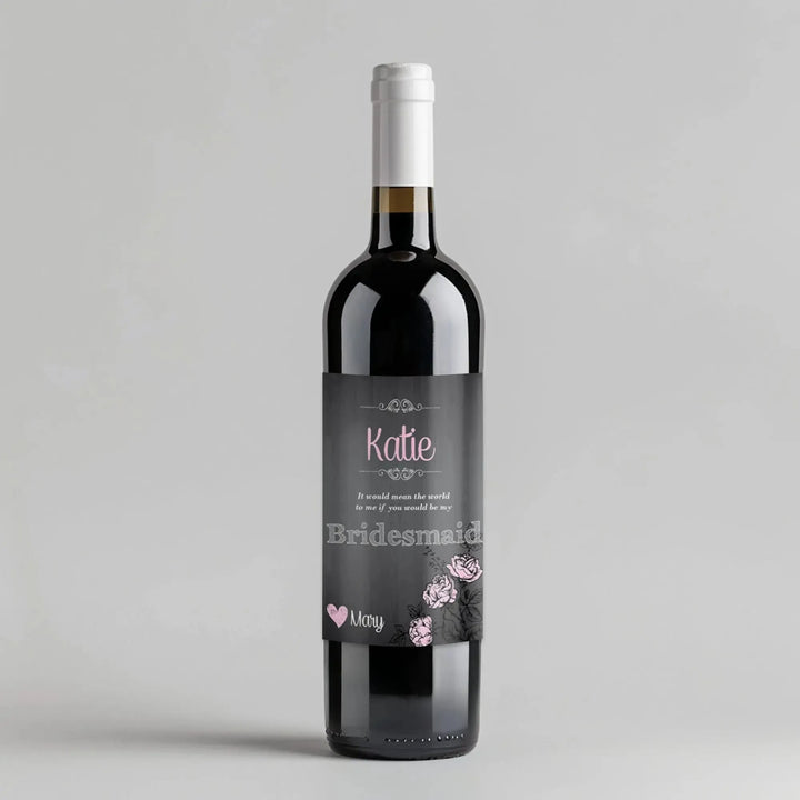 Black Wood Bridesmaid Wine Label - iCustomLabel