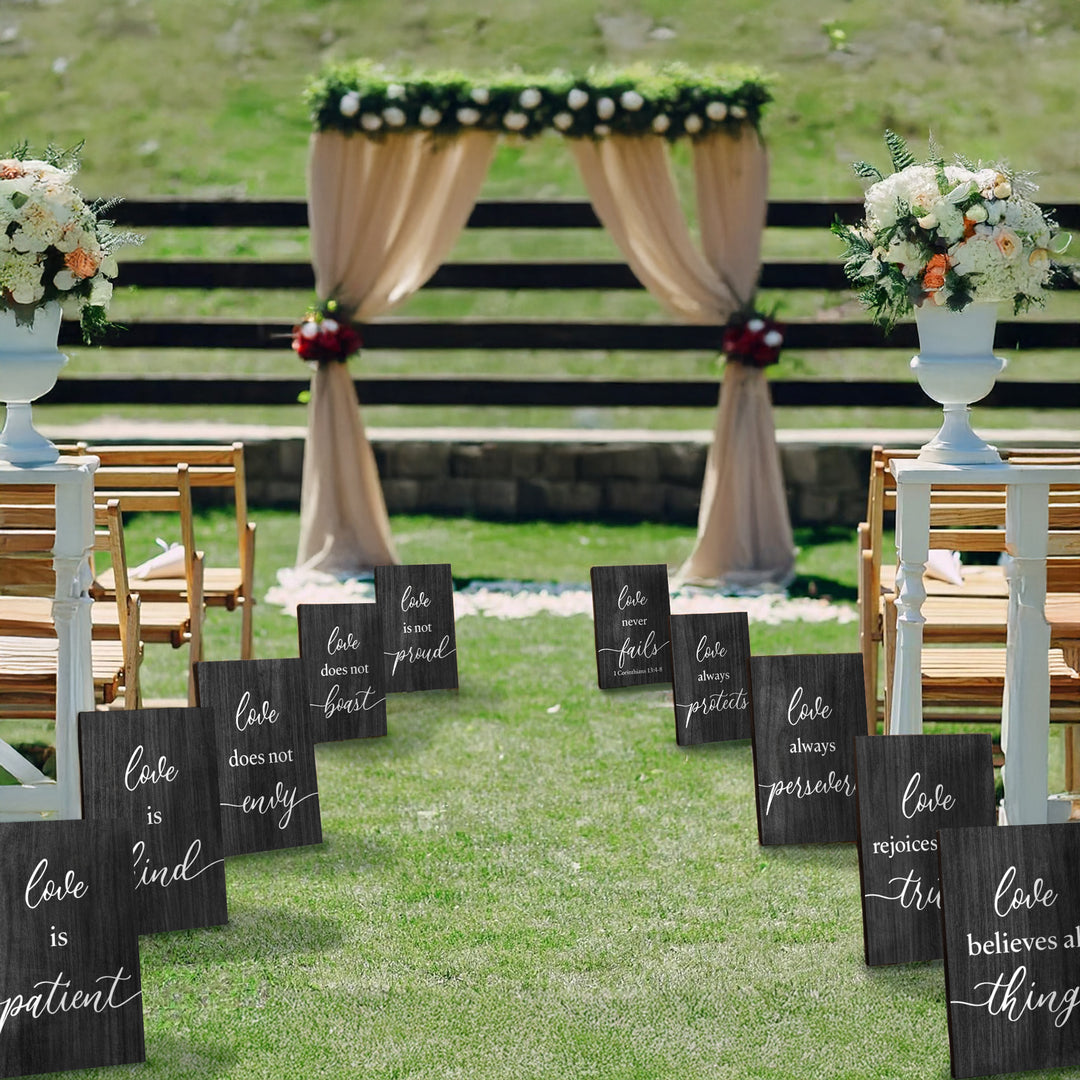 Black Wood Corinthians Wedding Aisle Signs - iCustomLabel
