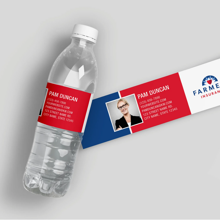 Block Photo Farmers Insurance Water Bottle Labels - iCustomLabel