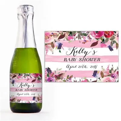 Blooming Girl Baby Shower Mini Champagne Split Label - iCustomLabel