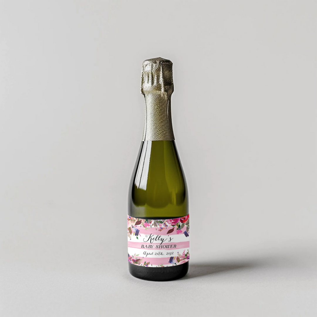 Blooming Girl Baby Shower Mini Champagne Split Label - iCustomLabel