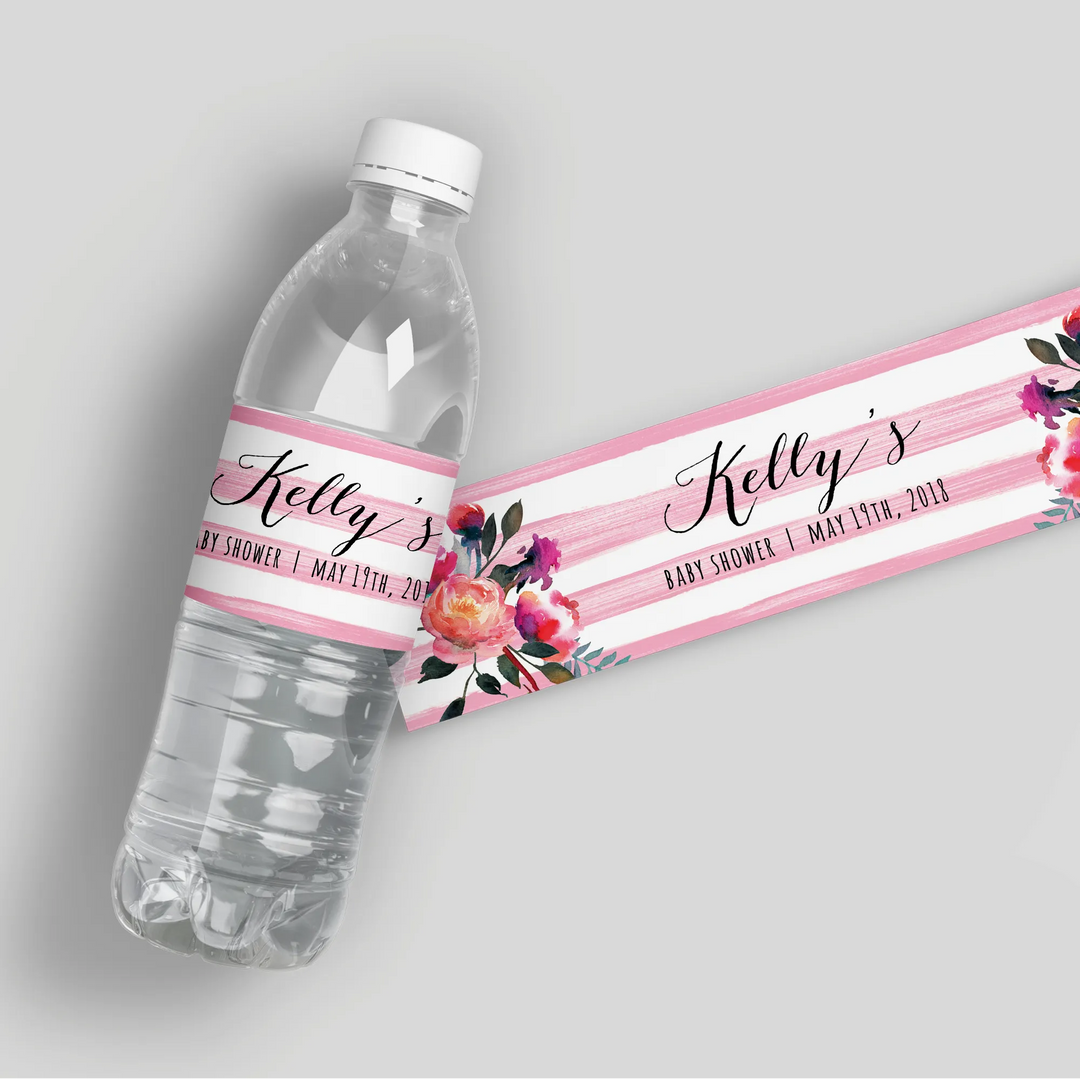 Blooming Girl Baby Shower Water Bottle Labels - iCustomLabel