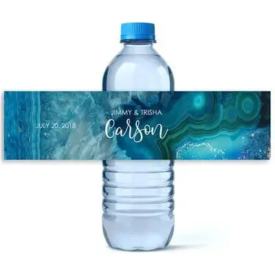 Blue Agate Wedding Water Bottle Labels - iCustomLabel