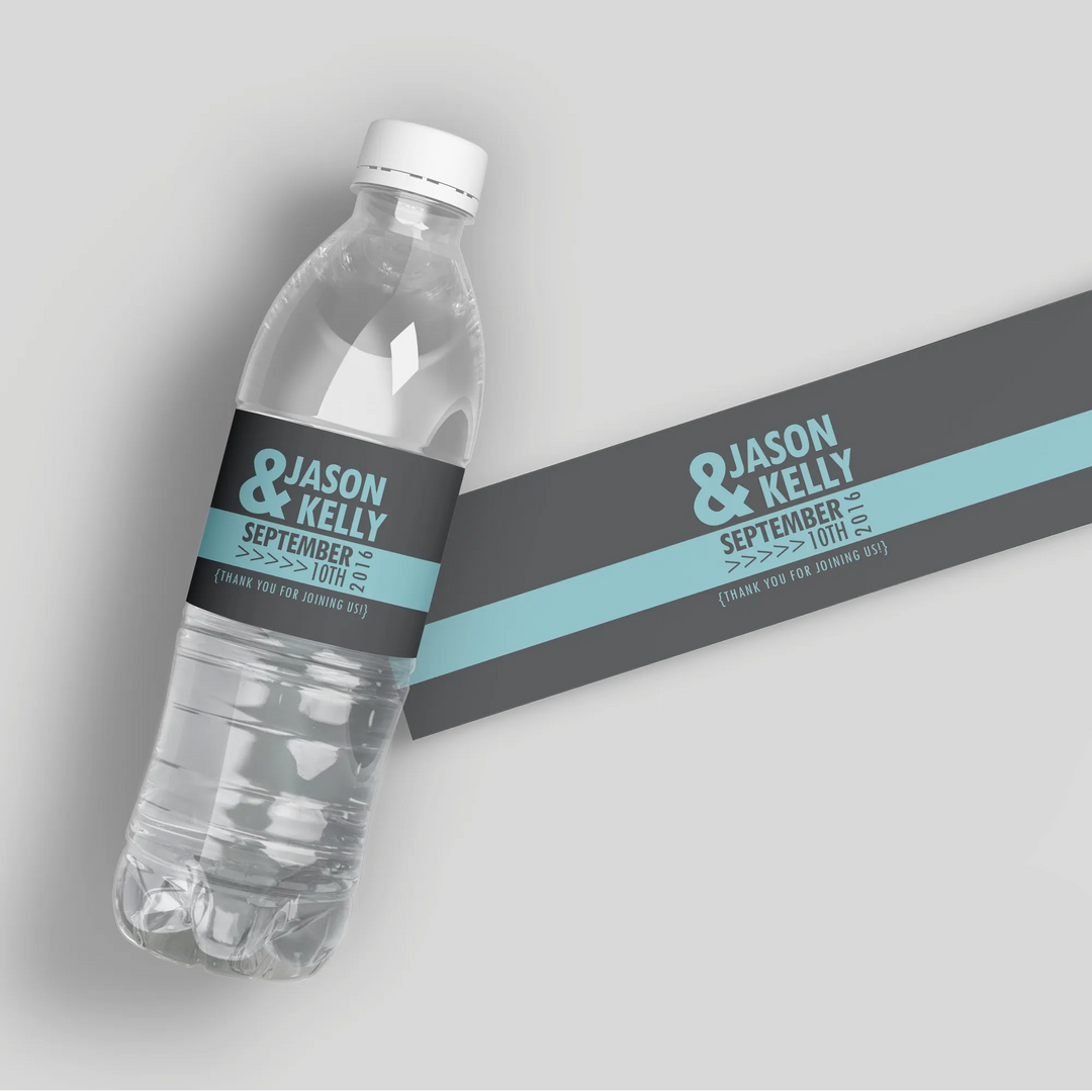 Blue and Grey Water Bottle Labels - iCustomLabel