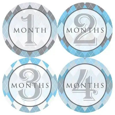 Blue Argyle Baby Month Stickers - iCustomLabel