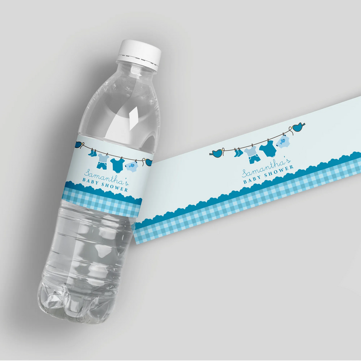 Blue Baby Clothes Water Bottle Labels - iCustomLabel