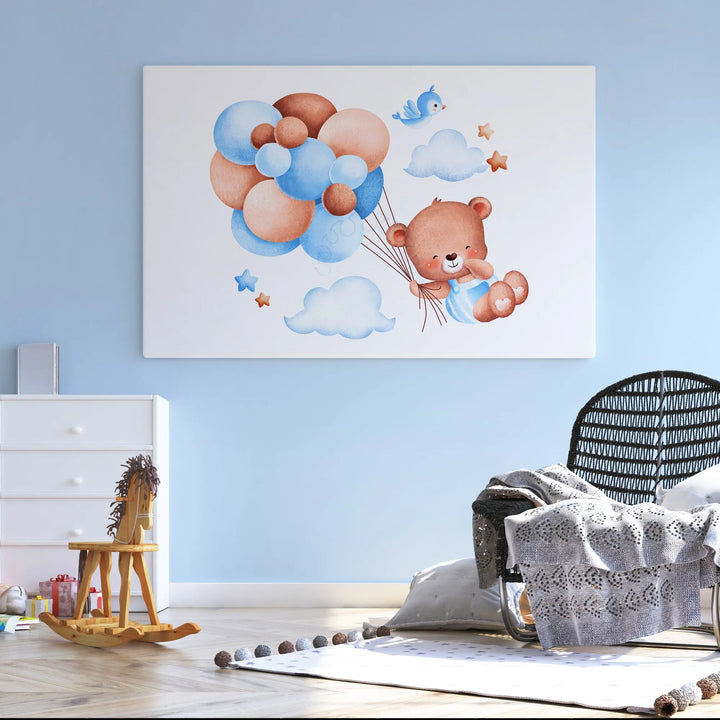 Blue Balloon Bear Nursery Poster – Cute Kids Room Wall Art - iCustomLabel