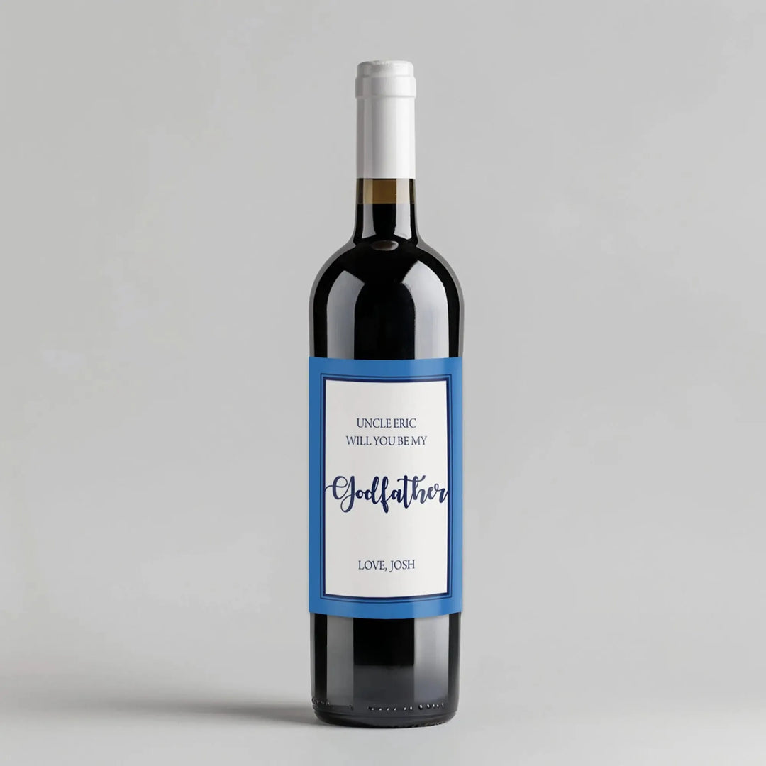 Blue Be My Godfather Wine Label - iCustomLabel