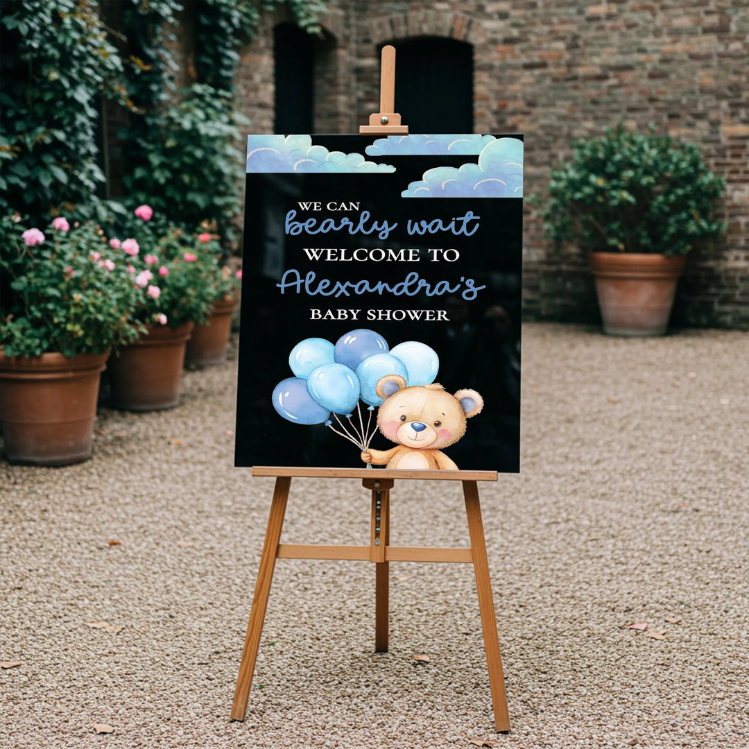 Blue Bearly Wait Baby Shower Sign - iCustomLabel