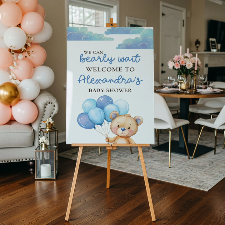 Blue Bearly Wait Baby Shower Sign - iCustomLabel